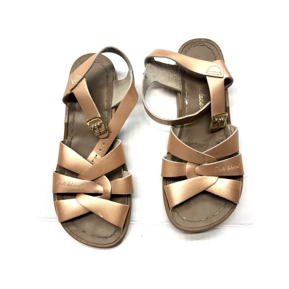 Kids Salt Water By Hoy Girl's Rose Gold Leather Original Sandals Size 3